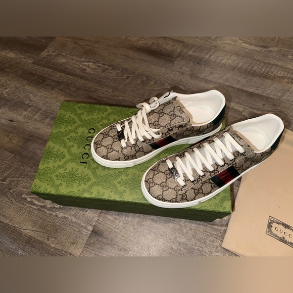 ❤️💚GUCCI Women’s ACE monogram low-top beige sneakers.. Ebony sneakers - Picture 14 of 15
